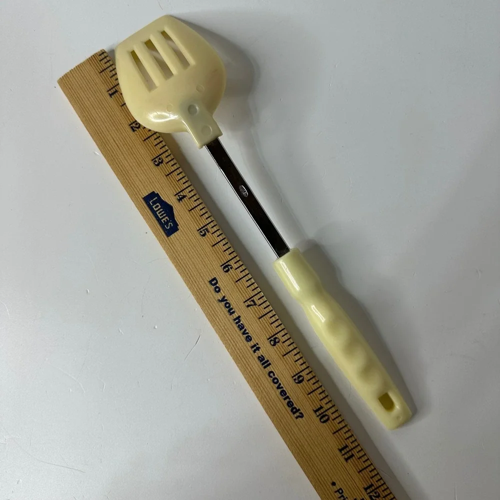Vintage Plastic Slotted‎ Serving Spoon Cream Yellow Korea Hanging Hole 11